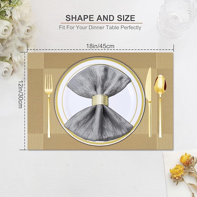 BETEAM Placemats Set of 6, Woven Vinyl Placemat for Dining Table Washable Wipeable Kitchen Place Mats Durable Indoor Outdoor Table Mats
