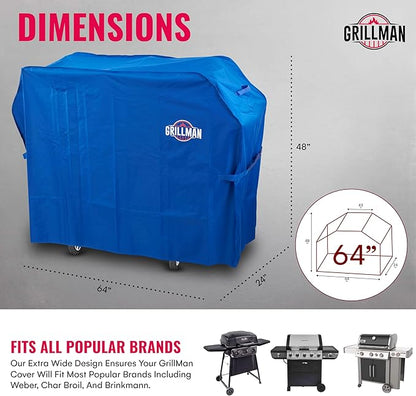 Grill Cover by Grillman, Blue, 64 Inch, BBQ Outdoor Grill Covers, Charcoal & Gas Grills, Waterproof, Rip-Proof, Weather-Resistant, Anti-UV, Barbecue Cover for Weber, Genesis, Charbroil, Nexgrill, etc