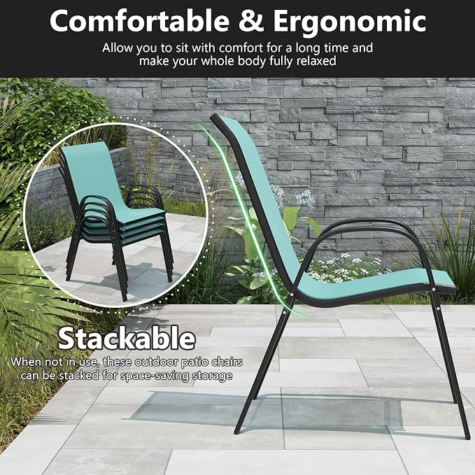 Giantex Set of 4 Stackable Patio Chairs, All Weather Resistant, Breathable & - Image 5