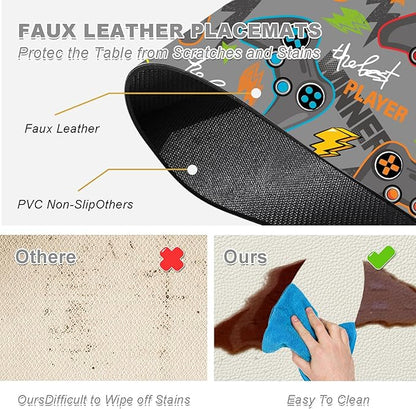 Placemats Set of 4 - Faux Leather Heat Resistant Placemats for Dinner Table, Non-Slip Waterproof Oil-Proof Washable Reusable Placemat for Indoor Outdoor Kitchen Decor, 15.75In*11.81In