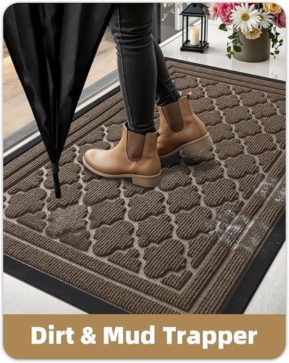 Color&Geometry Large Front Door Mat Outside Entrance, Heavy Duty Non Slip Low Profile Doormat for Entryway, Trap Dirt and Moisture Welcome Mats All-Weather, Easy Clean, Patio, Garage, 36"x60" Brown