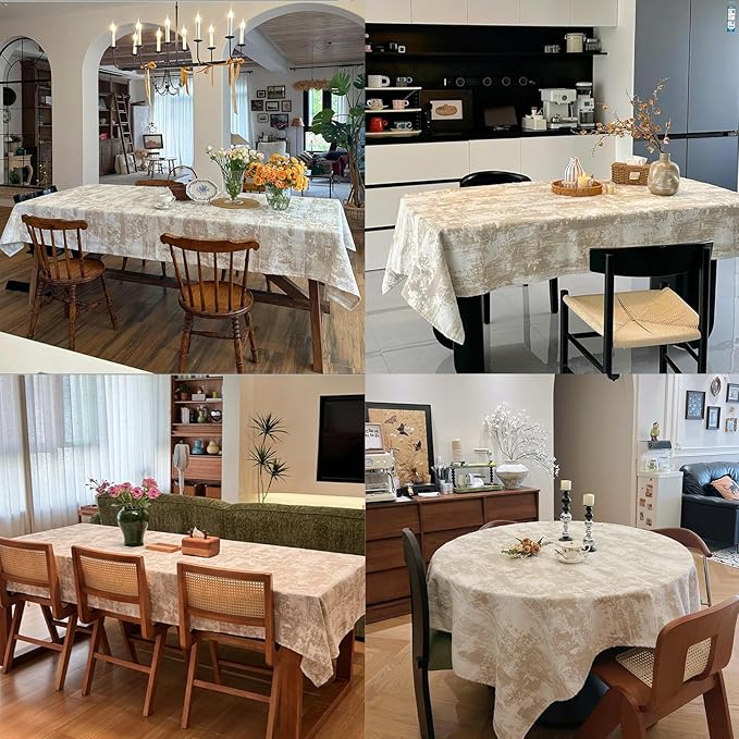 Table Cloth for Rectangle Tables, Jacquard Washable Waterproof Tablecloth, Decorative Fabric Dining Table Cover for Kitchen, Wedding, Farmhouse (Beige Tablecloths 60 x108 Inch)