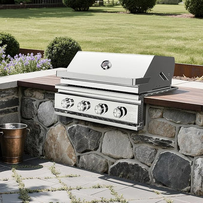 Premium Built In 4 Burner Propane Gas Grill, ALL-Thickened 304 Stainless Steel, 32,000 BTU with 516sq.in. Cooking Space, Baking Tray & Grates,for Patio Backyard Parties Barbecue