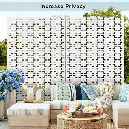 Elevens Metal Outdoor Privacy Screen, Freestanding Outdoor Divider Decorative Privacy Fence Screen, Fence Panels for Balcony Patio,72'' H×47'' W (White-Square)