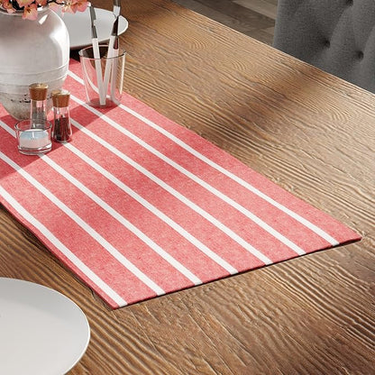Encasa XO Cotton Dining Table Runner | Roma Red Stripes | Size 13x36 in - Machine Washable & Durable