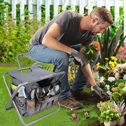 Folding Gardening Stool with Detachable Storage Tote Bag, Gardening Tools Set - Image 2