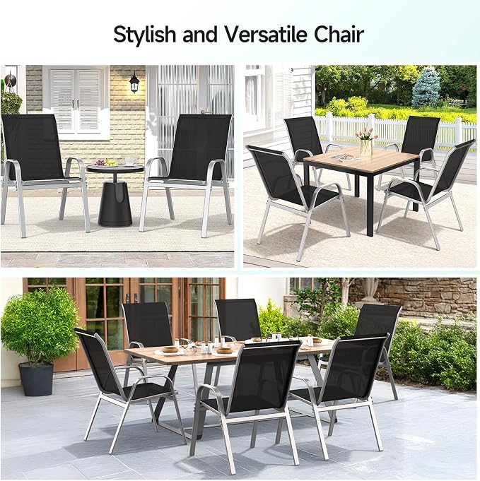 Patio Chairs Set of 6, All Weather Outdoor Dining Chairs | Stackable Dining - Image 8