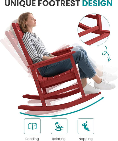 SERWALL Outdoor Rocking Chair Set of 4, Oversized HDPE Rocker, All Weather - Image 7