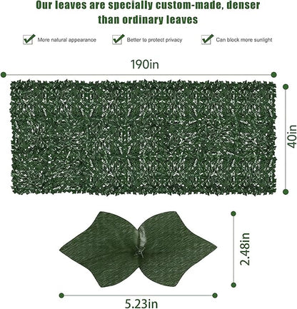 Faux Ivy Privacy Fence Screen Outdoor Expandable Artificial Greenery Roll Fake Hedge Wall Patio Green Plastic Leaf Plant Vine Grass Panels Gate Covering for Garden Yard Balcony (197 X 40 in)