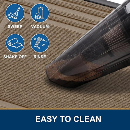 Buganda Front Door Mat Indoor Outdoor Entrance, Non-Slip Natural Rubber Doormats, Easy Clean, Low Profile, Dirt Trapper Entryway Floor Mats for Outside, Garages and Patios, 36x24, Light Brown