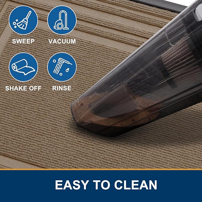 Buganda Front Door Mat Indoor Outdoor Entrance, Non-Slip Natural Rubber Doormats, Easy Clean, Low Profile, Dirt Trapper Entryway Floor Mats for Outside, Garages and Patios, 29.5x17, Light Brown