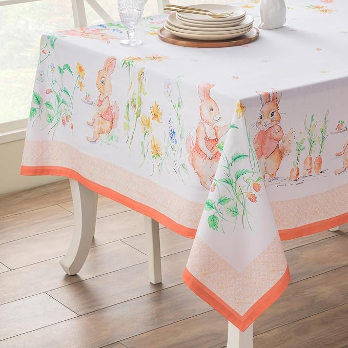 Maison d'Hermine Table Cloth Rectangle Table 100% Cotton Tablecloth for Dining Room, Farmhouse, Home, Hotel, Parties & Wedding - Ideal for Easter Decorations Spring & Summer (Bunny Party, 60" x 108")