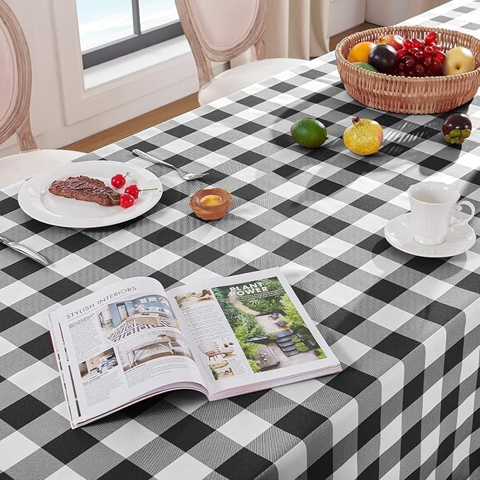 Softalker Gingham Checkered Tablecloth Rectangle - Outdoor Waterproof Buffalo Plaid Table Cloth, Stain Resistant Washable Table Cover for Picnic, Camping - Black and White, 2 Pack - 60 x 84 Inch