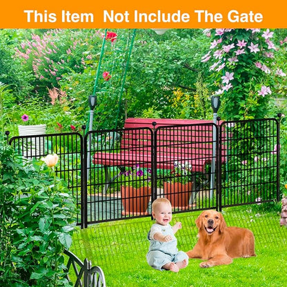 Doorless Garden Fences and Borders for Dogs, 36in(H) 14 Panels Total 31 Ft(L), Black Metal Decorative Garden Fencing, Flower Bed Fencing, Dog Digging Fence Barrier, Rabbit Fence for Flowers