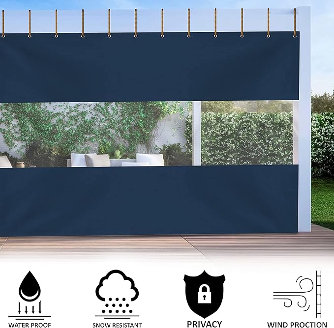 Covers & all Outdoor Clear Panel Curtain, 12 oz Vinyl Outdor Curtains for Patio, Waterproof & Weather Resistant Tarp with Brass Grommets for Pergola, Porch, Gazebos, Balcony (10' H x 9' W feet, Blue)