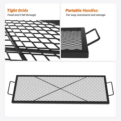 onlyfire Rectangle X-Marks Fire Pit Cooking Grate, Campfire Grill Grate with Handles Heavy Duty Steel BBQ Grill for Outdoor, 44-Inch