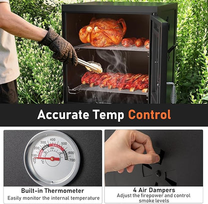 Happygrill Charcoal Grills, 40" Vertical BBQ Smoker Grill with Built-in Thermometer, Adjustable Air Dampers, Removable Water Pan & Grill Grates for Backyard Picnics, Party, Outdoor Camping