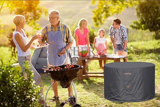 Fire Pit Cover 600D Heavy Duty Waterproof Fabric With PVC Coating Round 50" Dia x 24" H Dark Grey Fits 44-48 inch Fire Pit Table Fade Resistant Outdoor Firepit Cover