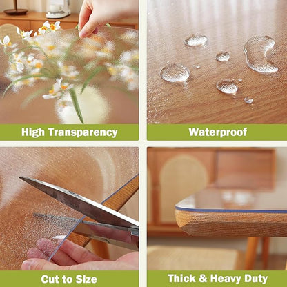 Frosted Clear Table Protector 18 x 60 Inch, 1.5mm Thick Plastic Table Cover, Waterproof PVC Clear Table Cover Protector, Desk Protector Mat, Writing Desk Pad for Desktop, Coffee & Dining Room Table