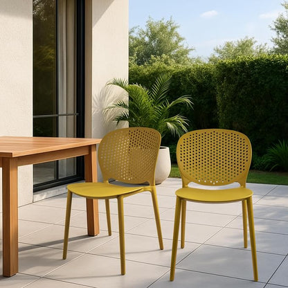 2xhome Set of 2 Patio Dining Chairs | Modern Stackable Outdoor Pool Side Chair - Image 2