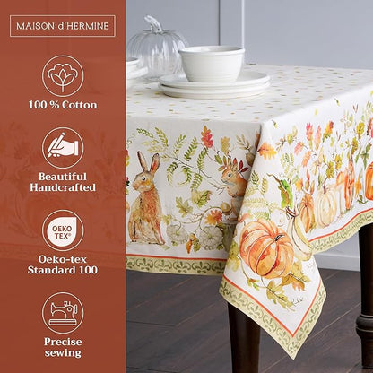 Maison d' Hermine Table Cloth Square Table 100% Cotton 60 x 60 Inches Fall Tablecloth Reusable Everyday Use for Thanksgiving Christmas Decorations Dining Farmhouse Party (Pumpkin Passion)