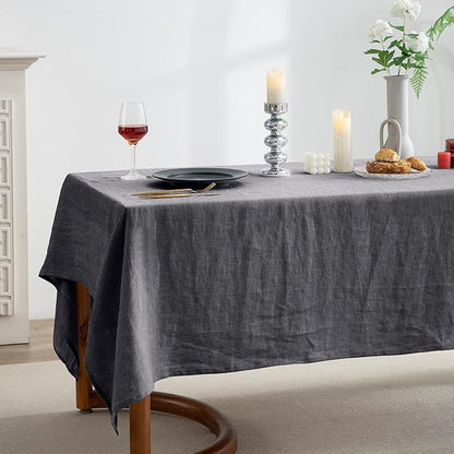 EVERLY 100% Pure Linen Rectangle Tablecloths 60x84Inches for Dining,Buffet Parties,Picnic,Events,Weddings and Restaurants,Decorative Halloween,Thanksgiving Machine Washable Tablecloths-Dark Grey