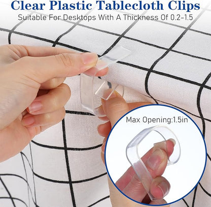 150PCS Transparent Clear Tablecloths Clips Bulk, Plastic Table Cloth Clips Skirt Windproof Tables Cover Holder Clamps for Outdoor Christmas Home Wedding Party Indoor Camping Picnic
