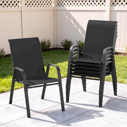 Outdoor Patio Chairs Set of 6 Stackable Dining Chairs All-Weather Textilene by CHINNLUU