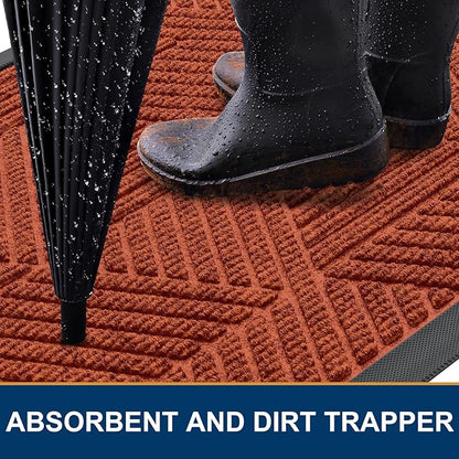 Smiry Front Door Mat Outside Entrance, Heavy Duty Sturdy Natural Rubber Doormat, Trap Dirt and Moisture, Easy Clean Low Profile Mats for Indoor Outdoor Entry, Irregular Triangle (36x24, BRN-Orange)
