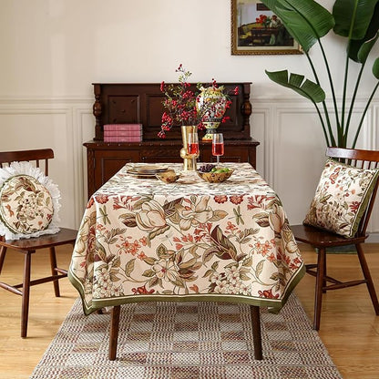 ISAENNE Designer Bohemian Square Table Cloth,Linen Colorful Floral Pattern Tablecloth,Fall Wrinkle Resistant Decorative Tablecloths for Dining Thanksgiving Kitchen Party,67"*67"-Grace A