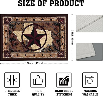 Giwawa Texas Stars Placemats Set of 4, Rustic Western Style Brown Wood Linen Table Mat 12x18 Inch, Vintage Cabin Primitive Decorative Washable Place Mats for Kitchen Dining Desktop Tabletop