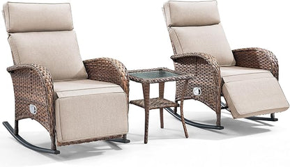 3 Pieces Zero Gravity Wicker Patio Rocking Recliner Chairs Set of 2 - Image 7
