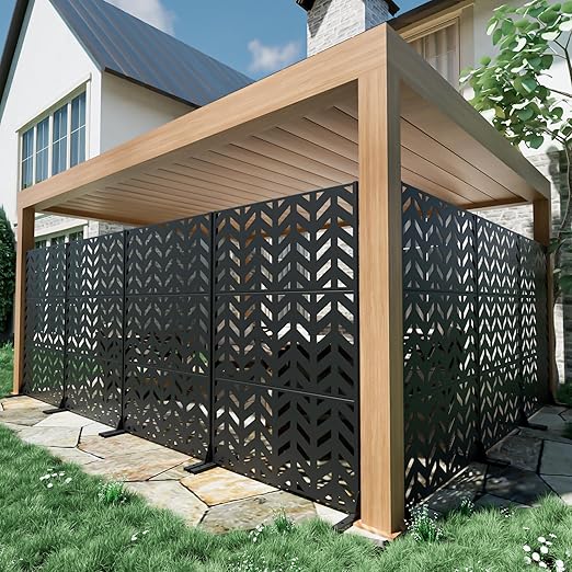 Casaphoria Metal Privacy Screen Outdoor, 72" H x 47" W Freestanding Decorative Privacy Screen for Patio Deck Balcony Garden with Stable Base, Black-Keith