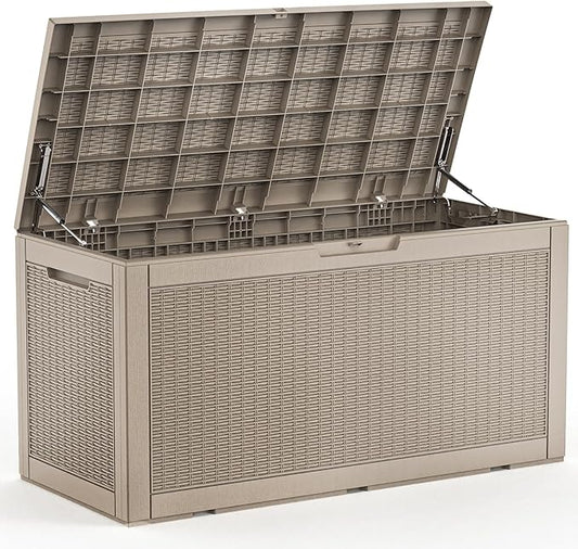 EasyUp 120 Gallon Deck Boxes Waterproof, Outdoor Large Storage Boxes with Lids, Outside Resin Storage Box & Deck Boxes for Patio, Garden Use（Gray）