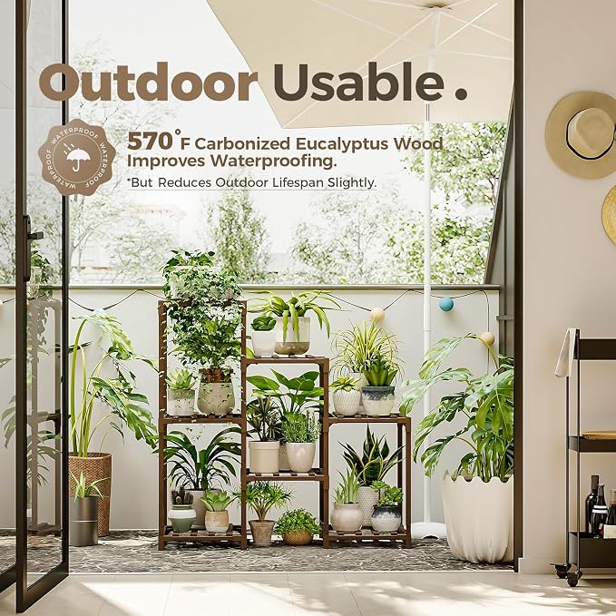 Bamworld Plant Stand Indoor Plant Shelf Outdoor Wood Plant Rack | - Image 3