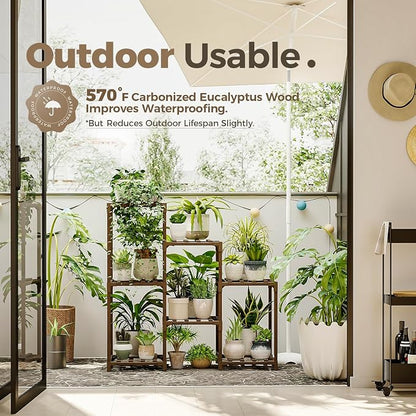 Bamworld Plant Stand Indoor Plant Shelf Outdoor Wood Plant Rack | - Image 3