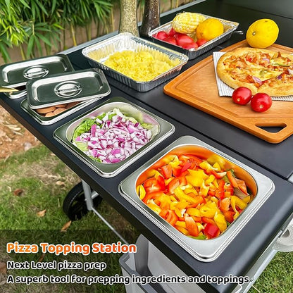 Pizza Oven Table Grill Cart with Pizza Topping Station Movable Food and Prep Workcart Outdoor Grill Table Stand for Ninja Woodfire Blackstone Griddle Cuisinart etc Grill, Barbecue Tool Set