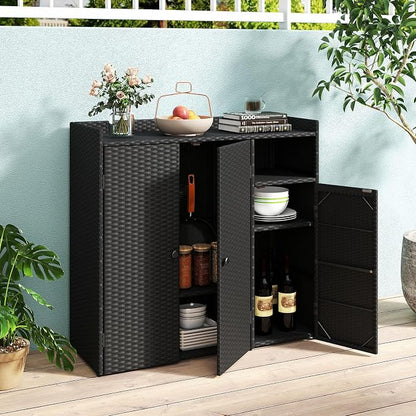 Tangkula Rattan Outdoor Storage Cabinet, Patiojoy Outdoor Cabinet - Image 9
