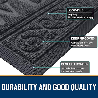 OLANLY Welcome Door Mat Indoor Outdoor Entrance, Heavy Duty Sturdy Front Door Mat, Waterproof All-Weather Doormat, Stain Resistant, Low Profile, Easy Clean Patio Entryway Mat, 36 x 24, Medium Grey