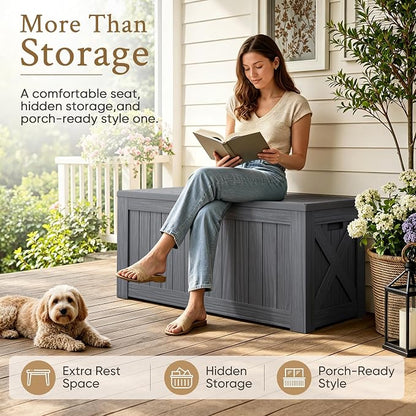 Devoko 120 Gallon Deck Box Resin Outdoor Storage Box Waterproof | Large Outdoor - Image 3