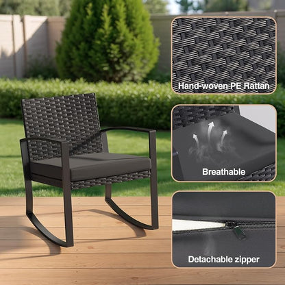 Qsun 3 Pieces Patio Furniture Set Rocking Bistro Set, Outdoor Patio Furniture - Image 4