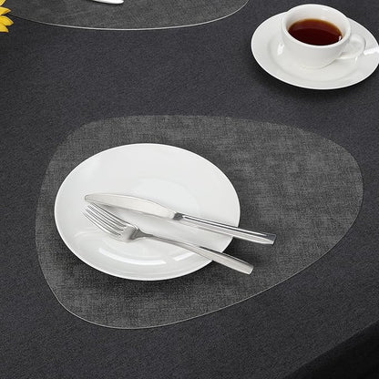 Placemats and Coasters, Washable Reversible Placemats Round Faux Leather Wipeable Place Mats Non Slip Heat Resistant Indoor Outdoor Table Mats (Set of 4, Gray)