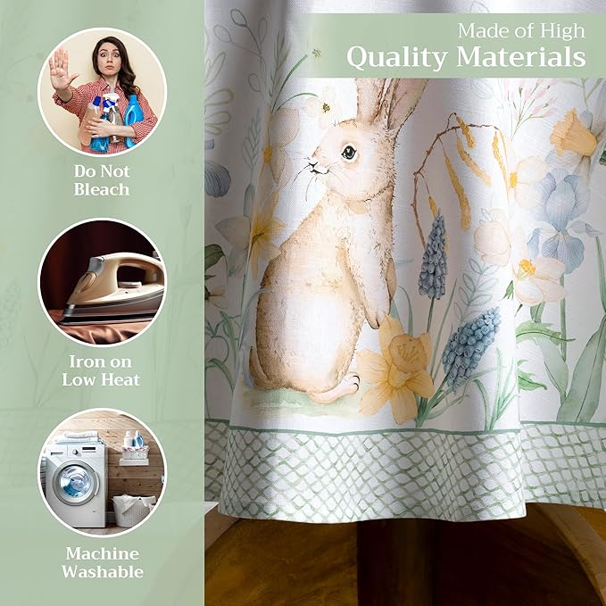Maison d' Hermine Table Cloth Round Table 100% Cotton 69 Inches Tablecloth Reusable Decorative Everyday Use for Dining Room, Farmhouse, Home, Party, Festive & Wedding Spring Summer - Easter Dew