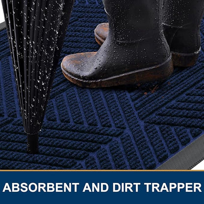 Smiry Front Door Mat Outside Entrance, Heavy Duty Sturdy Natural Rubber Doormat, Trap Dirt and Moisture, Easy Clean Low Profile Mats for Indoor Outdoor Entry, Irregular Triangle (47x32, Royal Blue)