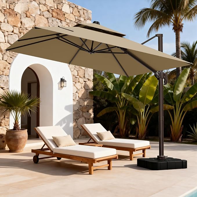 10x10Ft Patio Umbrella Outdoor Cantilever Rectangle Umbrella by ORYNTREX