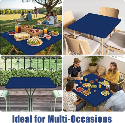 Spandex Square Table Cloth 6 Pack, Elastic Fitted Tablecloths for Picnic, Stretch Washable Patio Table Cover for Outdoor, Camping, Banquet and Parties (Navy, 34"x34")