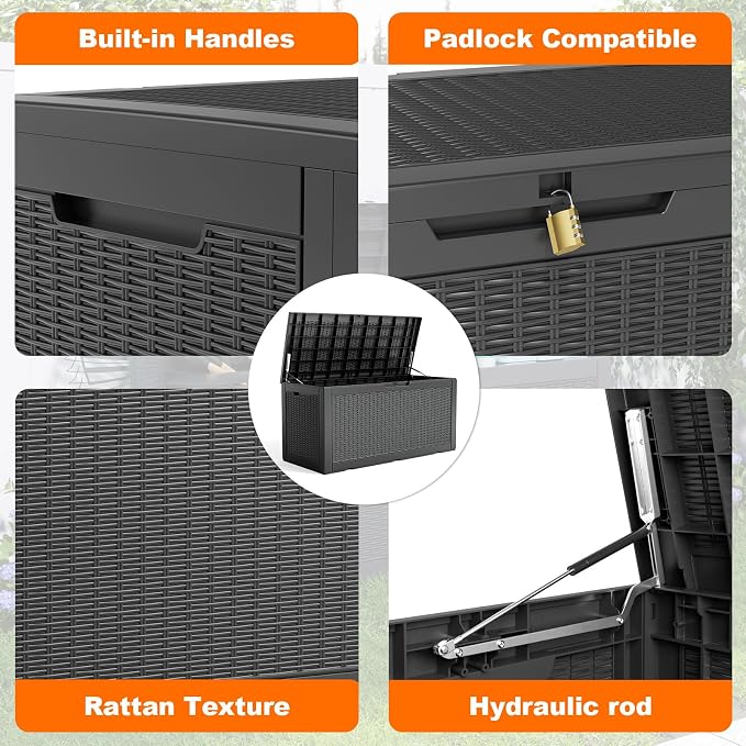 125 Gallon Outdoor Storage Box, Large Waterproof UV Resistant Deck Box - Image 5