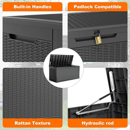 PatioZen 120 Gallon Resin Deck Box, Lockable Weatherproof Outdoor Storage Box - Image 3