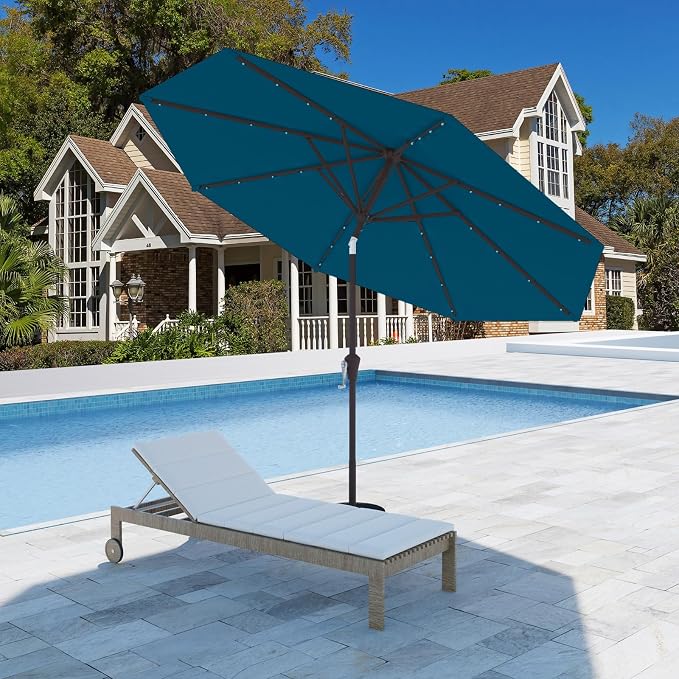 9FT Patio Umbrella with Solar Lights, Outdoor Market Umbrella with Tilt and - Image 5