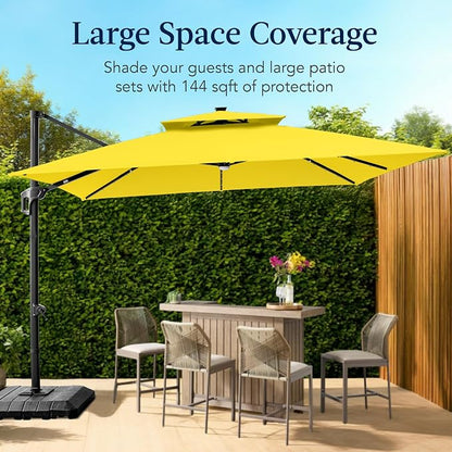 Best Choice Products 12x12ft LED Cantilever Patio Umbrella w/Base Included & - Image 4